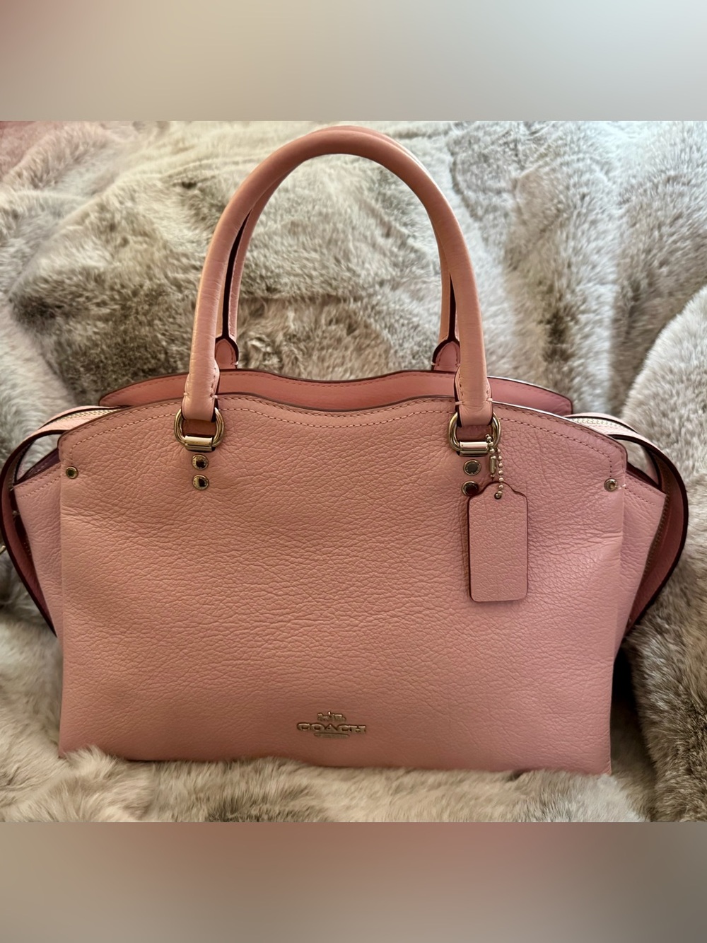 COACH Drew Satchel in Blossom Pink Grain Leather Crossbody Bag 67711 EUC